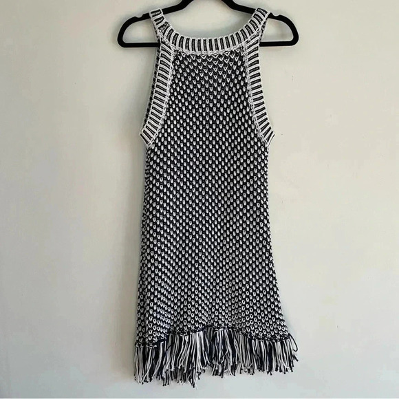 NWT Soft Surroundings Bambado Fringe Halter Tank Top Navy Blue White Knit S - Picture 4 of 13